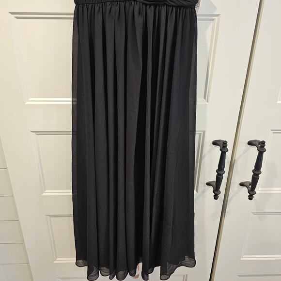 Mac Duggal 70099 V Neck Sleeveless Flowy Ruched Midi Dress Black Size XS - Picture 4 of 9